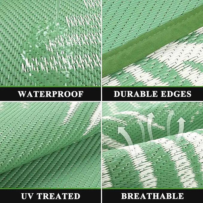 Pauwer Waterproof Outdoor Rug 8x10, Reversible Plastic Straw Patio Camping Rug, Indoor Outdoor RV Mat Carpet for Deck, Camper, Porch, Balcony, Backyard, Picnic, Leaf Green by GreenHaven Gardens