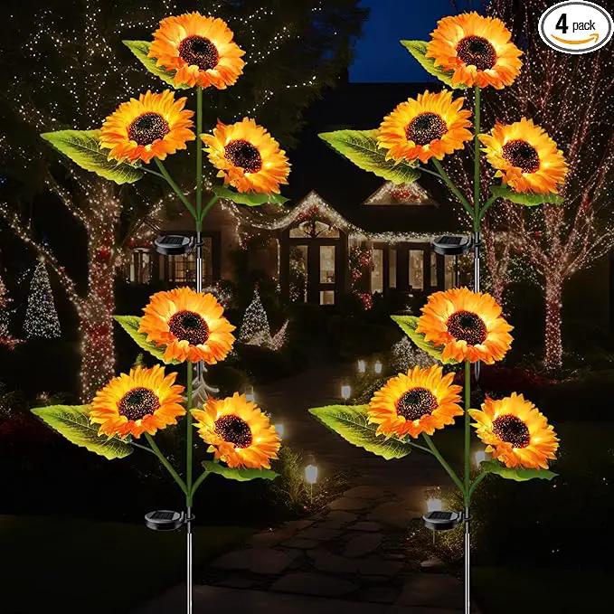 4-Pack Solar Powered Sunflower Garden Lights, LED Outdoor Decor Solar Light Flowers for Yard Patio Ground Lawn Landscape, Decorative Artificial Flower Bright Night Outside by GreenHaven Gardens
