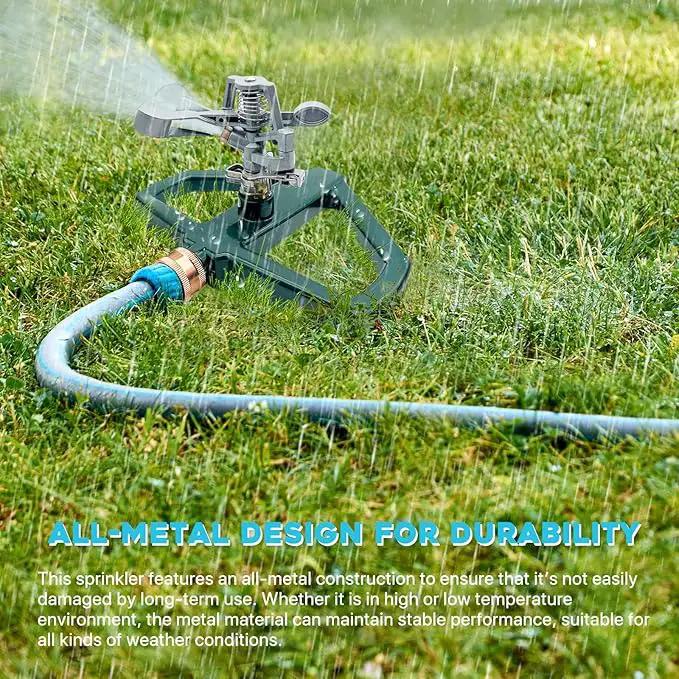 Metal Impact Sprinklers for Yard, 2 Pack, Heavy Duty Adjustable Lawn Sprinkler with 360° Coverage, Water up to 5,800 Sq. Ft, Durable Metal Base for Medium to Large Yards, Yard&Areas by GreenHaven Gardens