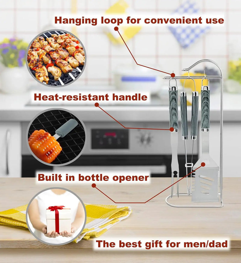 ROMANTICIST 20pcs Heavy Duty BBQ Grill Tool Set in Case - The Very Best Grill Gift for Father's Day and Christmas - Professional BBQ Accessories Set for Outdoor Cooking Camping Grilling Smoking, Grey by GreenHaven Gardens