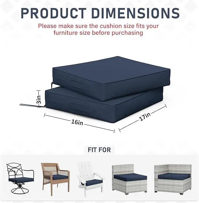 Patio Chair Cushions 17 X 16 X 3 Inch Waterproof Outdoor Seat Cushions for Patio Furniture, Outdoor Sofa Couch Pads with Ties & Handle, Set of 2, Navy Blue by GreenHaven Gardens