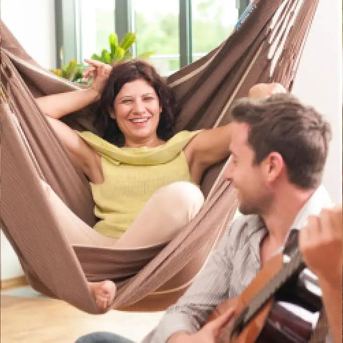 La Siesta® XL King Habana Cotton Hanging Hammock Chair, Indoor Outdoor Hammock Swing Chair, Boho Hanging Chair Bedroom Patio, Max 355 Lbs, Chocolate by GreenHaven Gardens