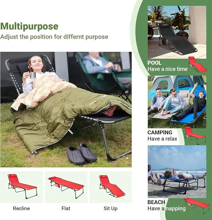#WEJOY Outdoor Folding Chaise Lounge Chair for Outside, Patio, Beach, Poolside, Sunbathing, Adjustable 5-Position Reclining Chairs, Heavy Duty Camping Cot with Shoulder Strap and Pillow, Red by GreenHaven Gardens