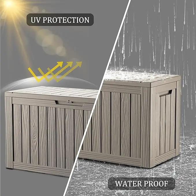 80 Gallon Lockable Resin Deck Box, Waterproof & UV-Resistant Outdoor Storage Box for Outdoor Cushion Storage, Garden Tools & Pool Accessories Storage, Gray by GreenHaven Gardens