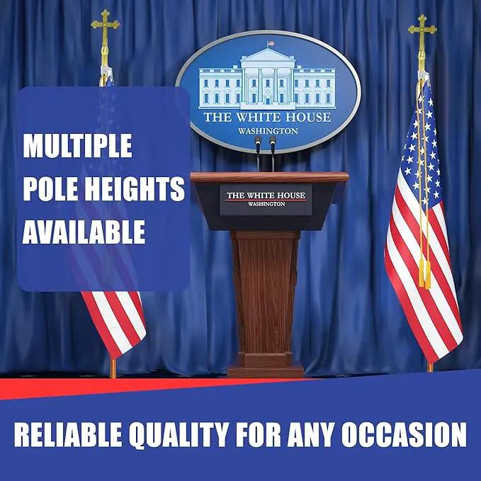 Super Tough Indoor Flag Pole kit 7ft - Plastic Cross - Gold Texture Base - Aluminum Flagpole with Brass Finish - Heavy Duty Inside House Flagstaff - Interior Shaft and Stand - No Ensign Included by GreenHaven Gardens