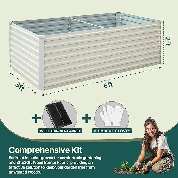 Raised Garden Bed 6x3x2ft, Galvanized Raised Garden Beds Outdoor for Vegetables Flowers Herbs, Steel Large Deep Planter Box, Tall Raised Garden Bed with 3ftx30ft Weed Barrier Fabric and Glove, Beige by GreenHaven Gardens