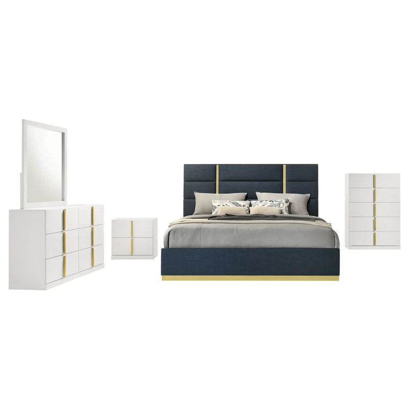 Ines 5-piece Queen Bedroom Set Navy and White High Gloss by Unique Piece Furniture