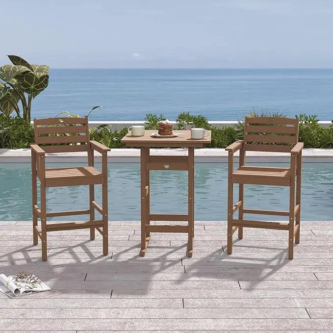 Tall Adirondack Chairs Set of 4, HDPE Wood Balcony Adirondack Chairs Set with Heart Cutout Design, Weather-Resistant Bar Height Furniture for Deck, Porch, Pool (Teak) by GreenHaven Gardens