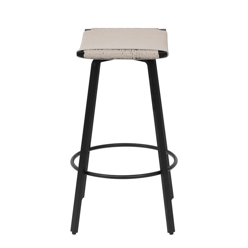 Counter Height Bar Stools Backless Handwoven Kitchen Dining Chairs With Round Footrest (Set of 2) Weaving Pub Stoo - Creamy White by HouseOfZazla