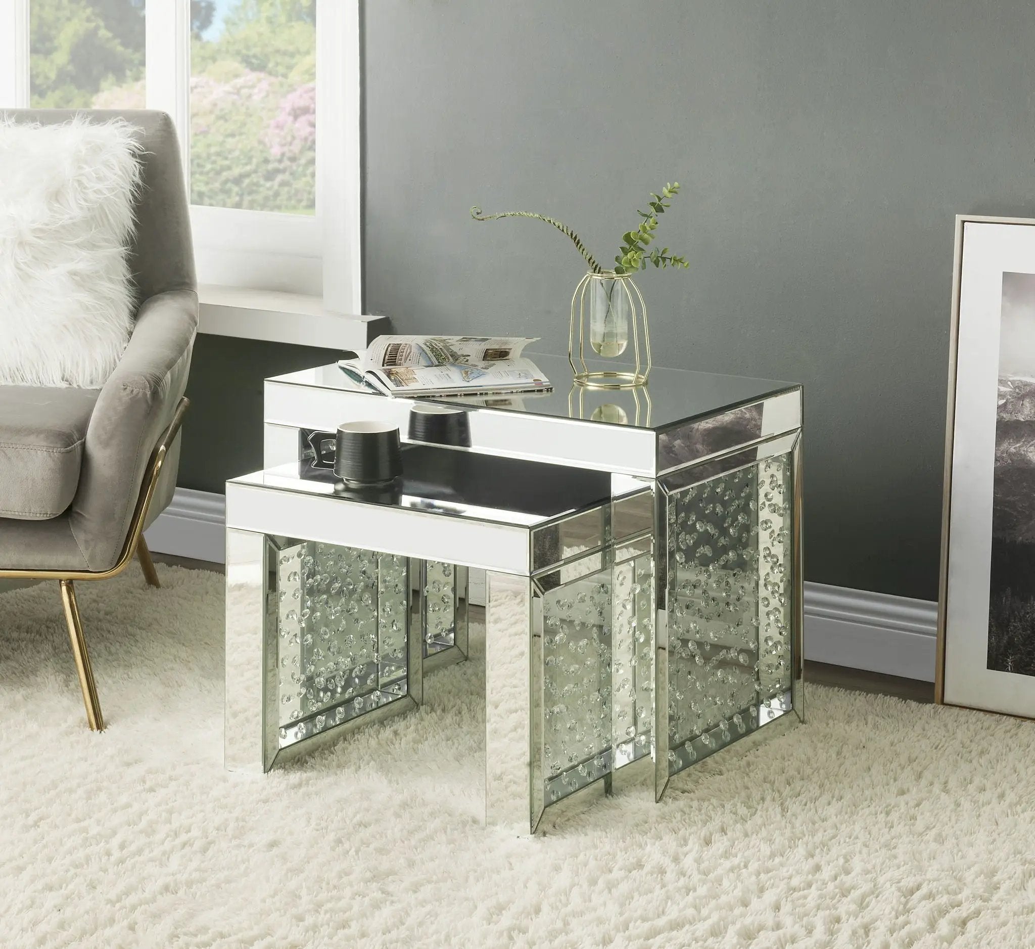 Nysa - 20" Accent Table - Mirrored & Faux Crystals Inlay by Unique Piece Furniture