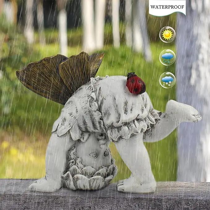 Garden Flower Fairy Outdoor Solar Decor, Resin Ornaments for Patio Lawn Yard Porch, Playful Garden Statue for Outside Angel Gifts, 8.98 Inches Tall by GreenHaven Gardens