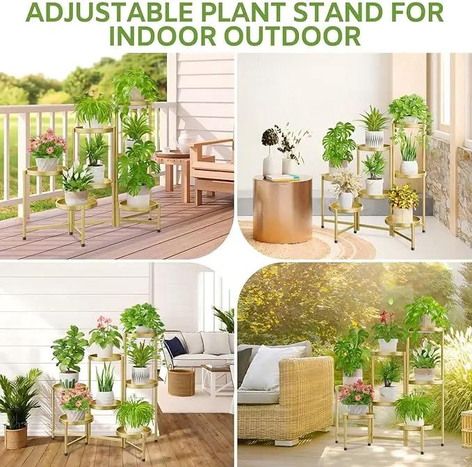 iDavosic.ly 7 Tier Large Plant Stand Indoor, 10 Inch Wide Tall Corner Metal Plant Stands Outdoor for Multiple Plants, Folding Tiered Flower Display Holder Rack Shelf, Gold by GreenHaven Gardens