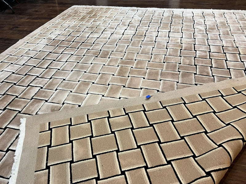 Tibetan Rug 9x12, Handmade, Wool, Modern Design by Jewel Rugs