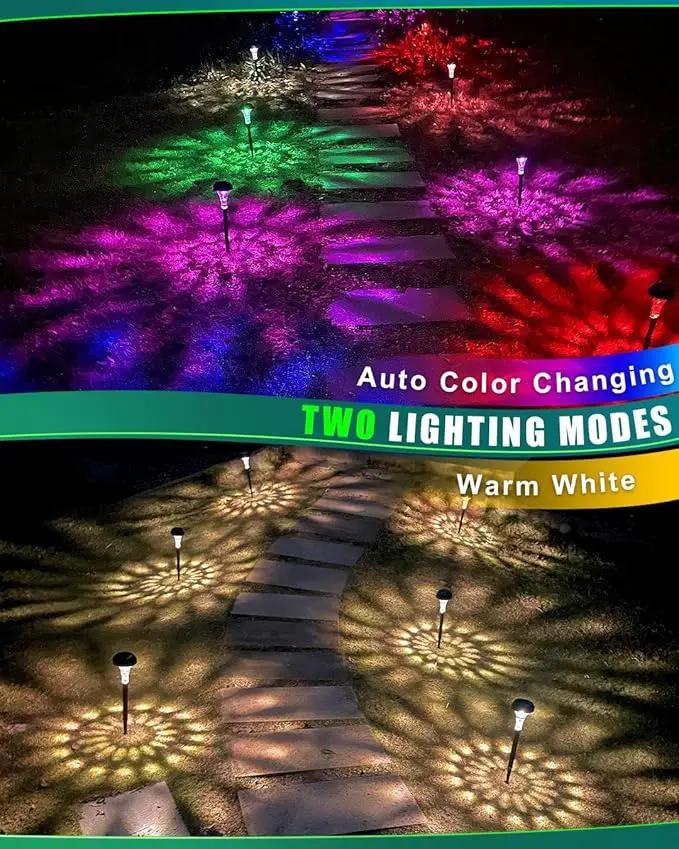 Solar Pathway Lights 4 Pack, Outdoor Garden Yard Light RGB Color Changing+Warm White IP67 Waterproof, Solar Powered Garden Lights for Walkway Yard Backyard Lawn Landscape by GreenHaven Gardens