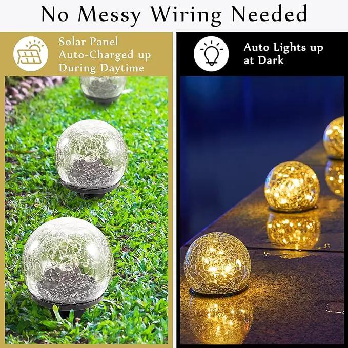 Honoson 3.9 Inch Solar Globe Lights Outdoor Waterproof, Solar Balls for Garden Cracked Glass Ball, Ground Landscape Garden Decor for Patio and Yard Lawn Backyard (4 Pieces) by GreenHaven Gardens