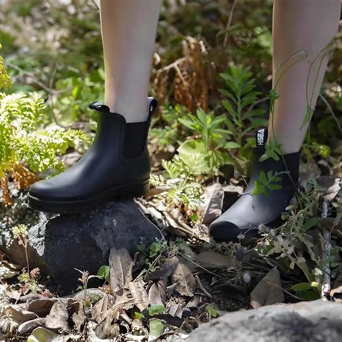 HISEA Women's Short Rain Boots Waterproof Garden Shoes Rubber Chelsea Boots Anti-Slipping Rainboots for Ladies with Comfort Insole Lightweight Stylish Ankle Rain Shoes Outdoor Work Booties by GreenHaven Gardens