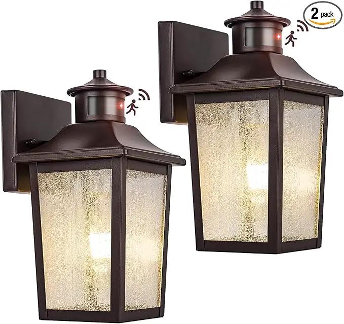 Oil Rubbed Bronze Motion Sensor Outdoor Lights 2 Packs - Waterproof Dusk to Dawn Outdoor Lighting, Brown Exterior Garage Light Fixture, Porch Light Outside Wall Mount for House, Front Door, Anti-Rust by GreenHaven Gardens