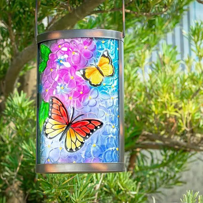 Hanging Solar Lantern Outdoor Waterproof LED Solar Lights Butterfly Decorative Lanterns Tabletop Lamp for Outdoor Patio Garden Yard Decor by GreenHaven Gardens