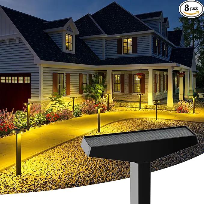 JSOT Outdoor Solar Lights Waterproof, Modern Solar-Powered Landscape Lights for Outside Pathway 8 Pack, Solar Dusk to Dawn Lights Outdoor for Sidewalks, Driveway, Garden, Yard Lighting. (Warm White) by GreenHaven Gardens