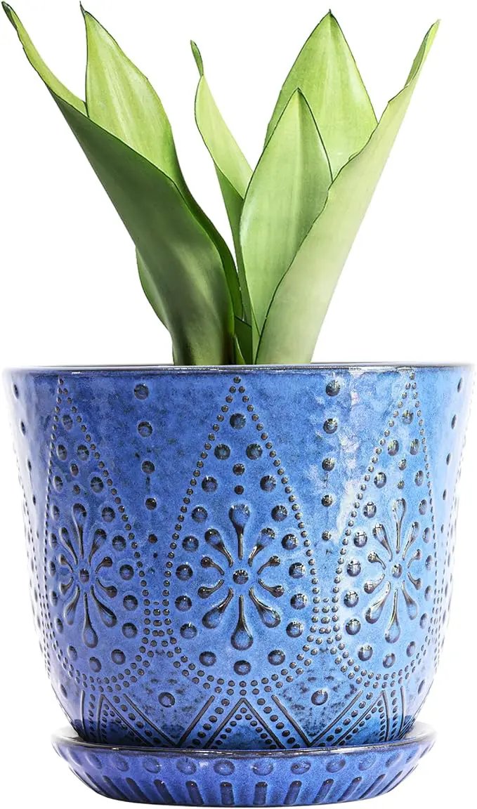 Gepege 8 Inch Plant Pot for Indoor Plants, Ceramic Planter with Drainage Holes and Saucers Large Flower Pot by GreenHaven Gardens
