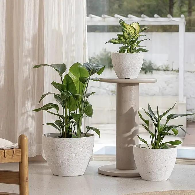 LA JOLIE MUSE 14.2/11.3/8.6 Inch Planters,Indoor/Outdoor White Planters Set of 3,Plant Container with Drain Holes,Flower Pots for Patio and Deck by GreenHaven Gardens