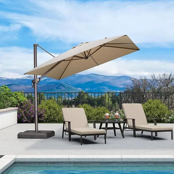 PURPLE LEAF 9 Feet Patio Umbrella Square Cantilever Umbrella Outdoor with 360° Rotation and Aluminum Offset Hanging for Pool Deck Garden Backyard, Beige by GreenHaven Gardens