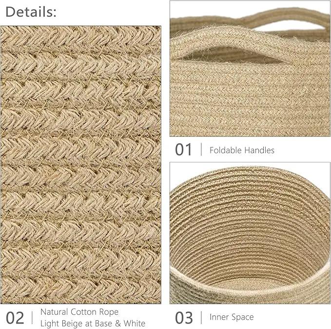 Dahey Jute Rope Plant Basket Modern Woven Storage Basket for 10" Indoor Planter, Decorative Flower Pots Cover Laundry Bin with Handle Rustic Home Decor, Beige by GreenHaven Gardens