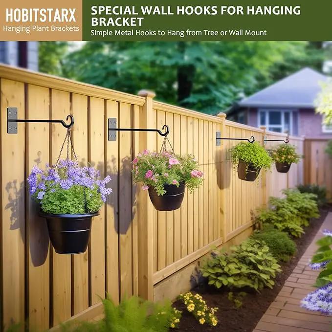 Heavy Duty Plant Hangers Outdoor- Hand-Forged Hanging Plant Brackets - 2 Pack 12 Inch Black Wrought Iron Wall Plant Hooks for Hanging Plants, Lanterns, Bird Feeders by GreenHaven Gardens