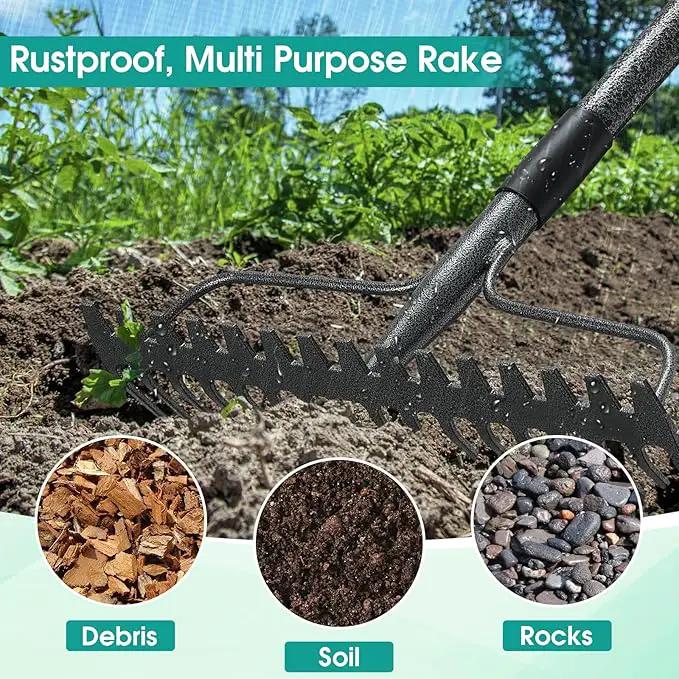Garden Rake: 49" Metal Garden Leaf Rake with 17 Tines, Heavy Duty Bow Rakes for Lawn Yard Leaves Debris Mulch Gravel Thatch Clean,Lawn Care Gardening Landscaping by GreenHaven Gardens