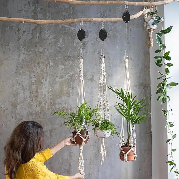 Plant Pulleys for Hanging Plants, Heavy Duty Retractable Hangers, 304 Stainless Steel Rope, Auto Plant Holder, Adjustable Climbing Hook for Garden Baskets Watering, or Bird Feeders (Black-6) by GreenHaven Gardens