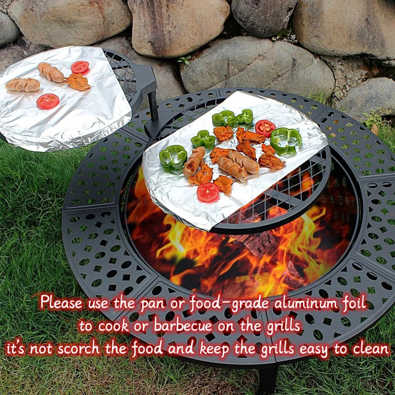 36 Inch Fire Pit with 2 Grills, Wood Burning Fire Pits for Outside with Lid, Poker and Round Waterproof Cover, BBQ& Outdoor Firepit & Round Metal Table 3 in 1 for Patio, Picnic, Party by GreenHaven Gardens