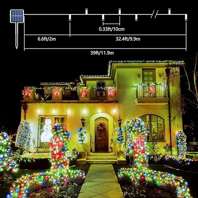 4-Pack Solar Christmas String Lights Outdoor Multicolor - 100LED 33FT String Lights Solar Powered with 8 Modes, Waterproof Patio Lights, Solar Lights for Outside Tree Balcony Gazebo Party by GreenHaven Gardens