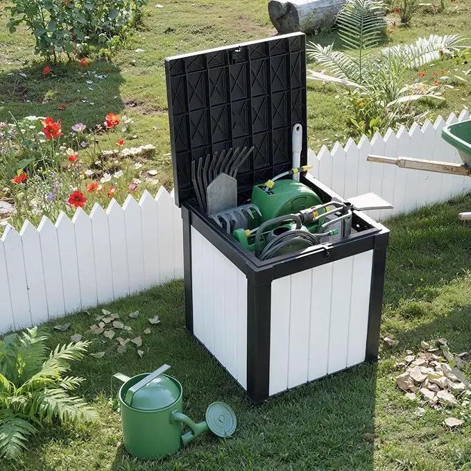 50 Gallon Resin Deck Box, Lockable Outdoor Storage Box for Patio Cushions Storage Furniture,Garden Tools, Pool Supplies, Weatherproof and UV Resistant (Black&White) by GreenHaven Gardens