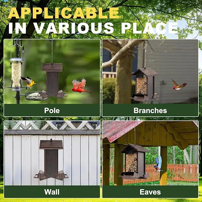 Squirrel Proof Bird Feeder for Outdoor Hanging,Metal Bird Seed Feeder with Bilateral Weight Activated Perches,5LB Large Capacity Wild Bird Feeders for Outside,Easy Refill and Clean,Brown by GreenHaven Gardens