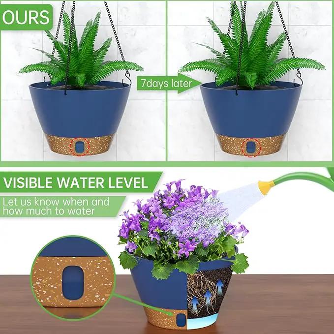 ZMTECH Hanging Planters for Indoor Plants Set of 2 Self Watering Hanging Pots Hanging Baskets Hanging Flower Pots for Outdoor Hanging Plants(10 Inch, Blue) by GreenHaven Gardens