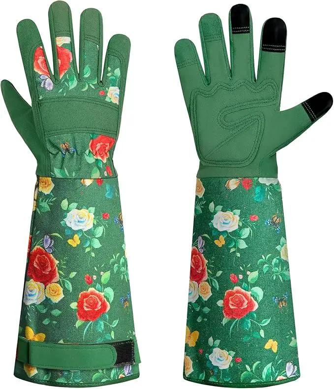 DLY Gardening Gloves,Leather Rose Gloves,Women's Long Gardening Glove for Garden Work and Yard Work,Durable and Comfortable(X-Large, Green by GreenHaven Gardens
