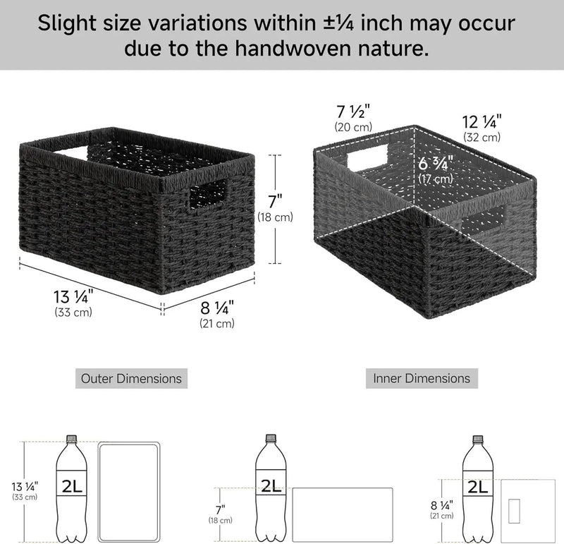 StorageWorks Pantry Baskets, Wicker Storage Baskets for Organizing, Bathroom Shelves, Pantry Organizers and Storage, Medium, Black, 2-Pack by GreenHaven Gardens