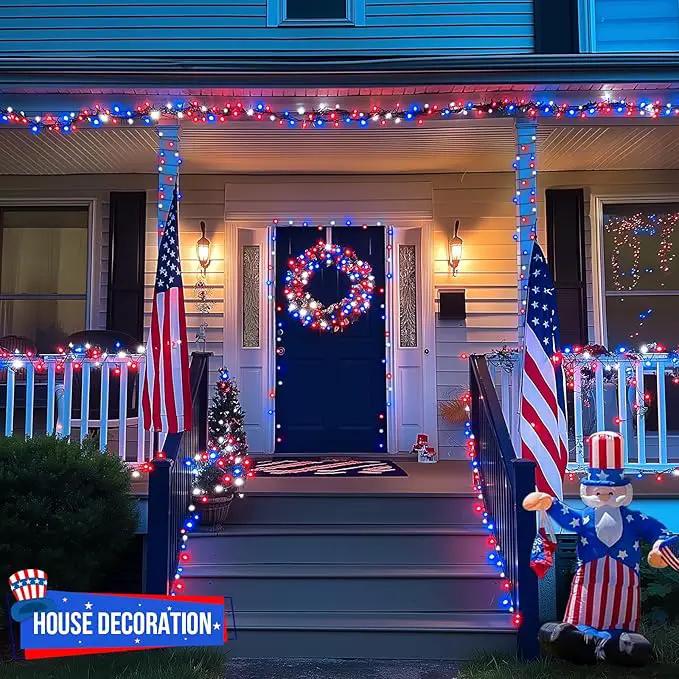 JMEXSUSS 500 LED Red White and Blue Lights 4th of July Decorations, 173ft 8 Modes 4th of July Lights Outdoor, Waterproof Patriotic String Lights Plug in for Memorial Day Independence Day Holiday Decor by GreenHaven Gardens