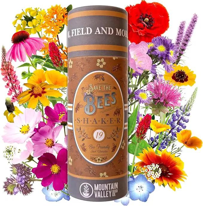 Save the Bees Wildflower Seed Shaker - ~100,000+ Wild Flower Seeds for Planting - Beautiful Easy to Sow Seed Shaker - 19 Varieties to Attract Bees & Other Pollinators - 3 oz. of Seed Covers ~370 sq ft by GreenHaven Gardens