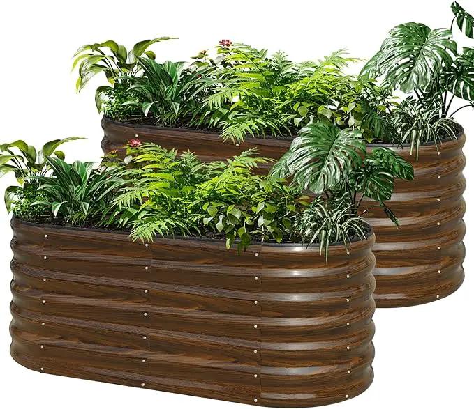 SnugNiture Galvanized Steel Raised Garden Bed, 4x2x2 ft, Outdoor Oval Deep Root Planter Box for Growing Vegetables, Flowers and Fruits by GreenHaven Gardens