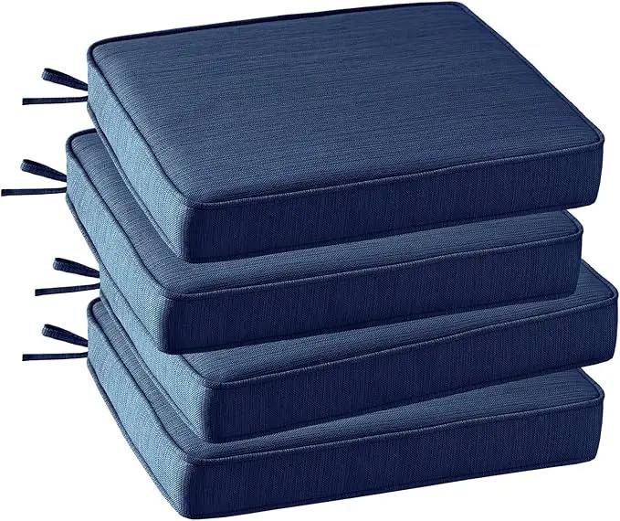 Outdoor Square Corner Seat Cushion, 19"x19"x3", Set of 4, Non Slip Seat Cushion Pads with Removable Cover for Patio Furniture, Garden Yard Lawn, Navy by GreenHaven Gardens