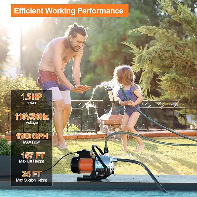 1.5 HP Portable Water Transfer Pump 1500 GPH Shallow Well Pump Garden Booster Sprinkler Pumps for Irrigation Lawn Farm Water Removal with Adapters, Orange by GreenHaven Gardens