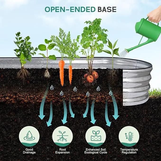 Galvanized Raised Garden Bed - 8×2×1ft Planter Raised Beds for Gardening | Oval Metal Garden Planter Box with Safety Edging and Bracing Rods for Vegetables Fruits and Flowers - Silver by GreenHaven Gardens