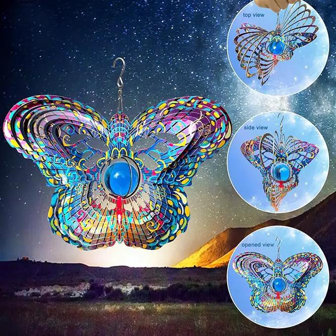 FONMY Mandala Wind Spinner w/Crystal Ball-Butterfly 3D Stainless Steel Hanging Spinners Worth Gift Christmas Decoration Indoor/Outdoor Garden Décor Kinetic Yard Art 12 Inches Wind Sculpture by GreenHaven Gardens