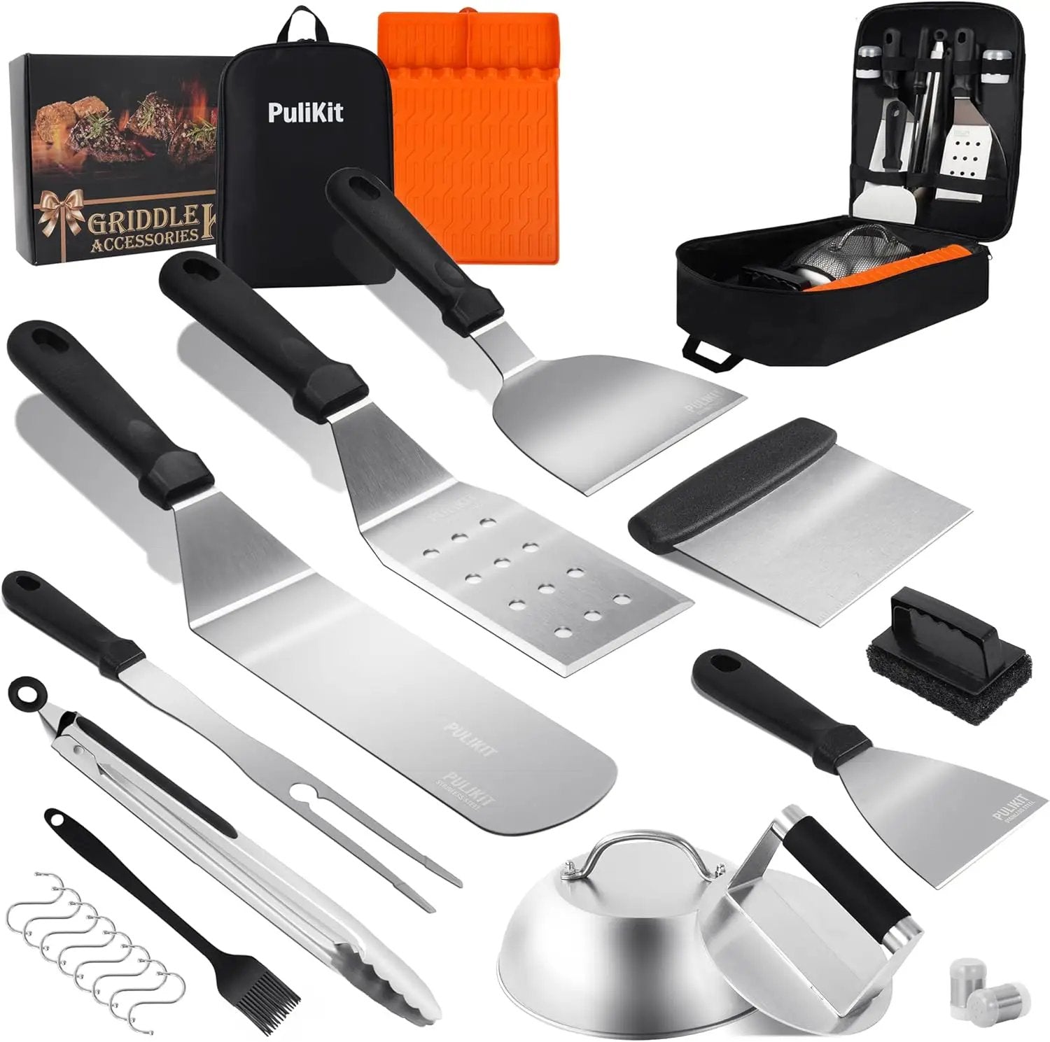 Griddle Accessories Kit for Blackstone – 14 PCS Flat Top Grill Tools Set with Stainless Steel Spatulas, Scraper & Bottles, Carry Bag Included – Outdoor BBQ Gift for Men by GreenHaven Gardens