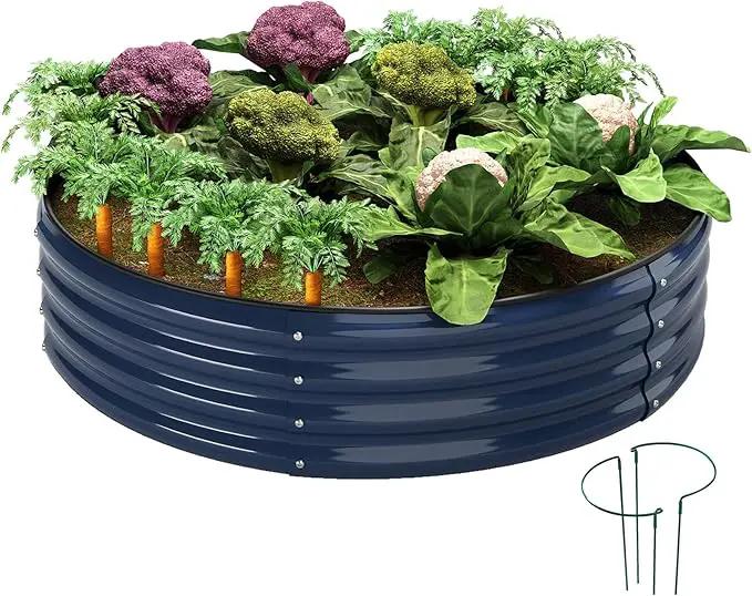 Galvanized Metal Planter Round Raised Garden Bed Kit for Gardening Outdoor，2x2x1ft Grow Garden Box Raised Flower Bed，Round Galvanized Planter Outdoor Metal Fire Pit Ring by GreenHaven Gardens