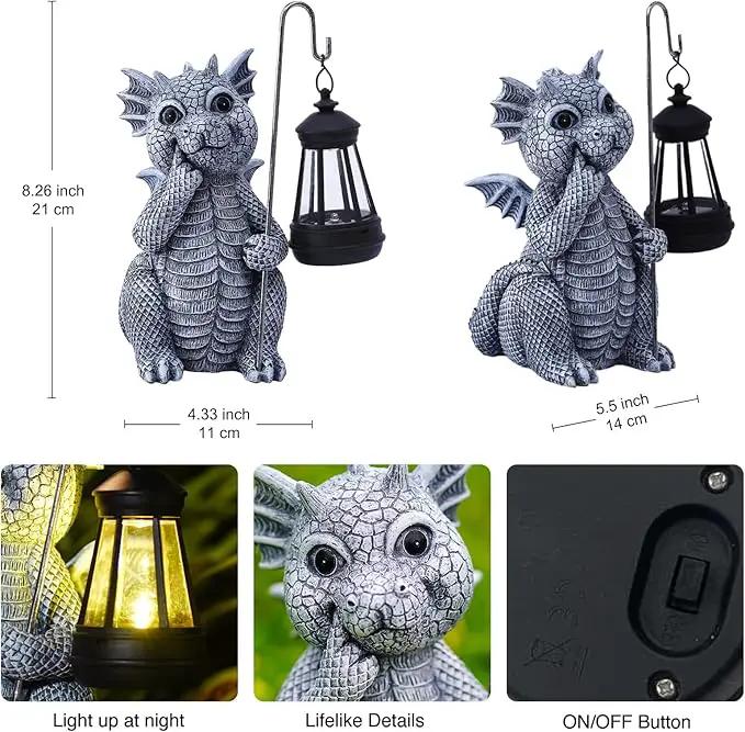 Goodeco Dragon Statue with Solar Lantern - Garden Decor for Lawn, Patio, and Yard - 8.3 inches Dragon Gifts & Outdoor Decorations by GreenHaven Gardens