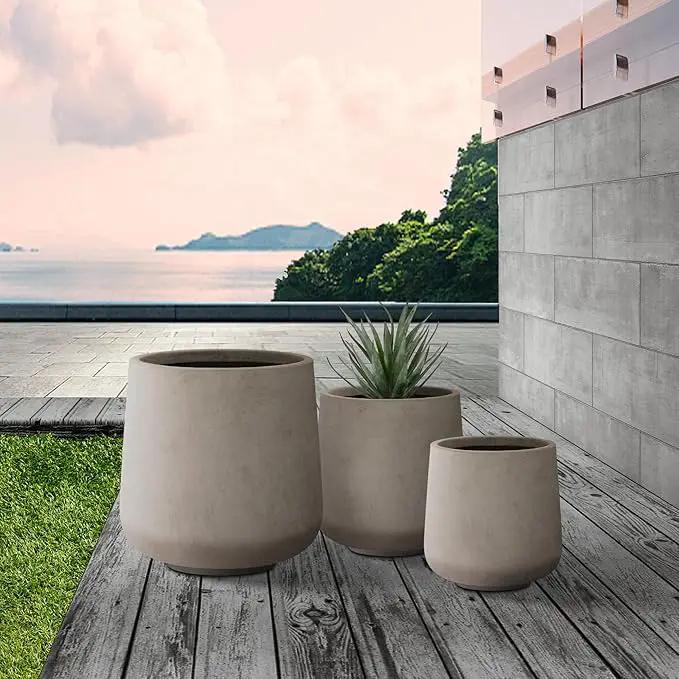 Kante 15.3"+11.6"+8.2" Dia Round Concrete Planter, Large Outdoor Indoor Planter Pots Containers with Drainage Holes and Rubber Plug for Home Garden Patio, Buff Concrete by GreenHaven Gardens