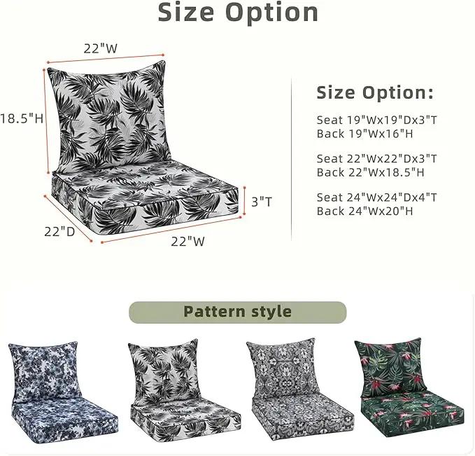 Favoyard Outdoor Seat Cushion 22 x 22 x 3 in Waterproof Pattern Fade Resistant Cover Removable Patio Furniture Cushions Deep Seat & Back Cushion Set with Adjustable Straps for Patio Chair Sofa Couch by GreenHaven Gardens