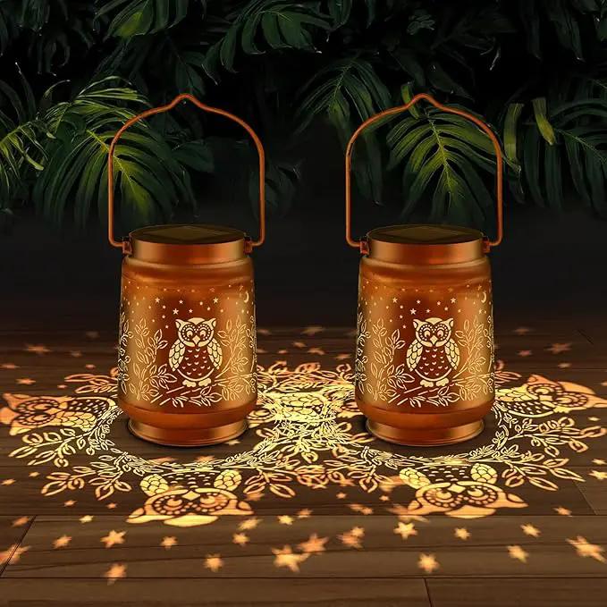 Solar Lanterns Outdoor Waterproof - Metal Hanging Solar Lights for Patio Yard Garden Decor, Christmas Birthday Gifts for Women Mom Men (2 Pack, Owl Shape)